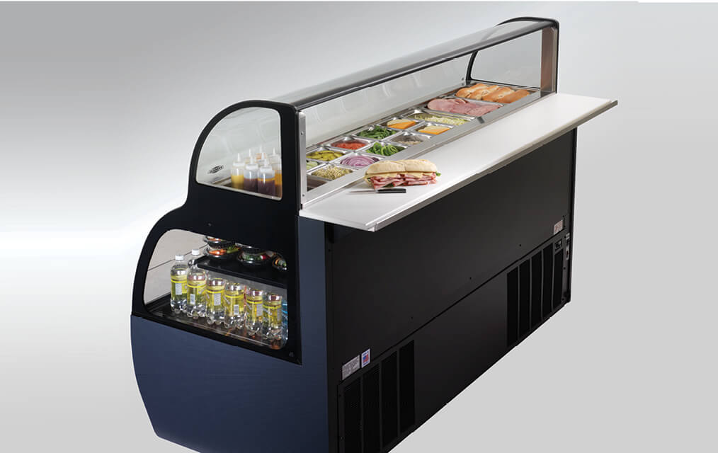 SANDWICH OR SALAD PREP CASE OVER REFRIGERATED SELF-SERVE SPECIALTY SSRSP5952 MERCHANDISER SIDE VIEW